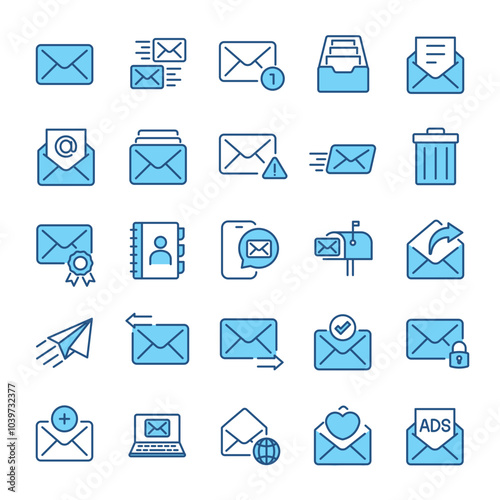 Email icons collection. Editable stroke. Line colors icon series.