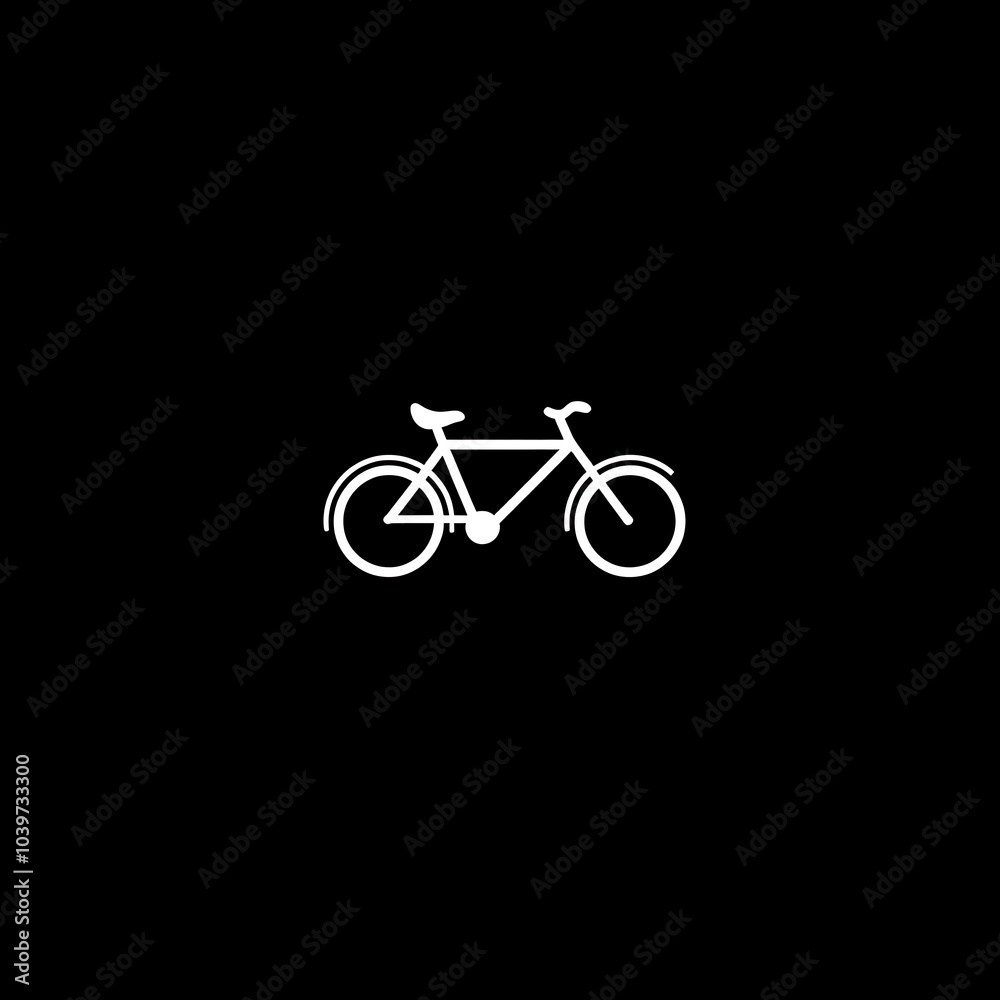 A simple white outline of a bicycle on a black background. A simple white outline of a bicycle on a black background.