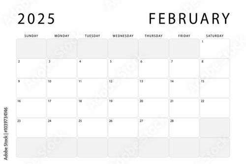 February 2025 monthly planner. Calendar template. Sunday start. Vector design