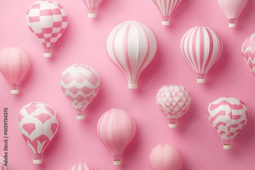 baby pink hot, white and hot pink hot 3d air balloons multiple on a pretty background 