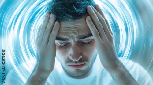 BPPV vertigo treatment concept, featuring a patient receiving specialized care for dizziness and head pain caused by balance disorder