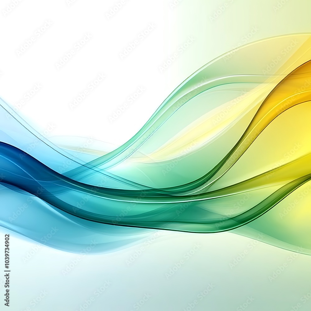abstract white yellow blue green background with shiny neon glass translucent waves with gradient transition, Generative Ai
