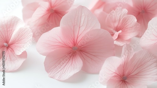  A collection of pink flowers arranged together on a pristine white background One pink flower stands out in the center