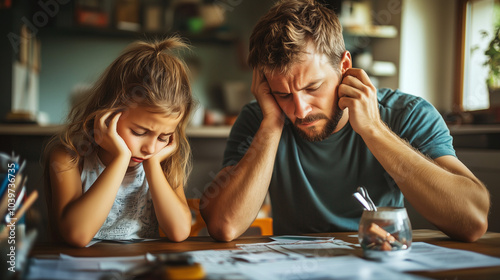 The heavy burden of inflation on families is vividly depicted through the lens of financial stress and escalating living expenses, highlighting the emotional and economic challenges faced by household
