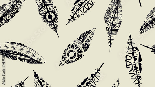 Floating feathers seamless pattern, vector template