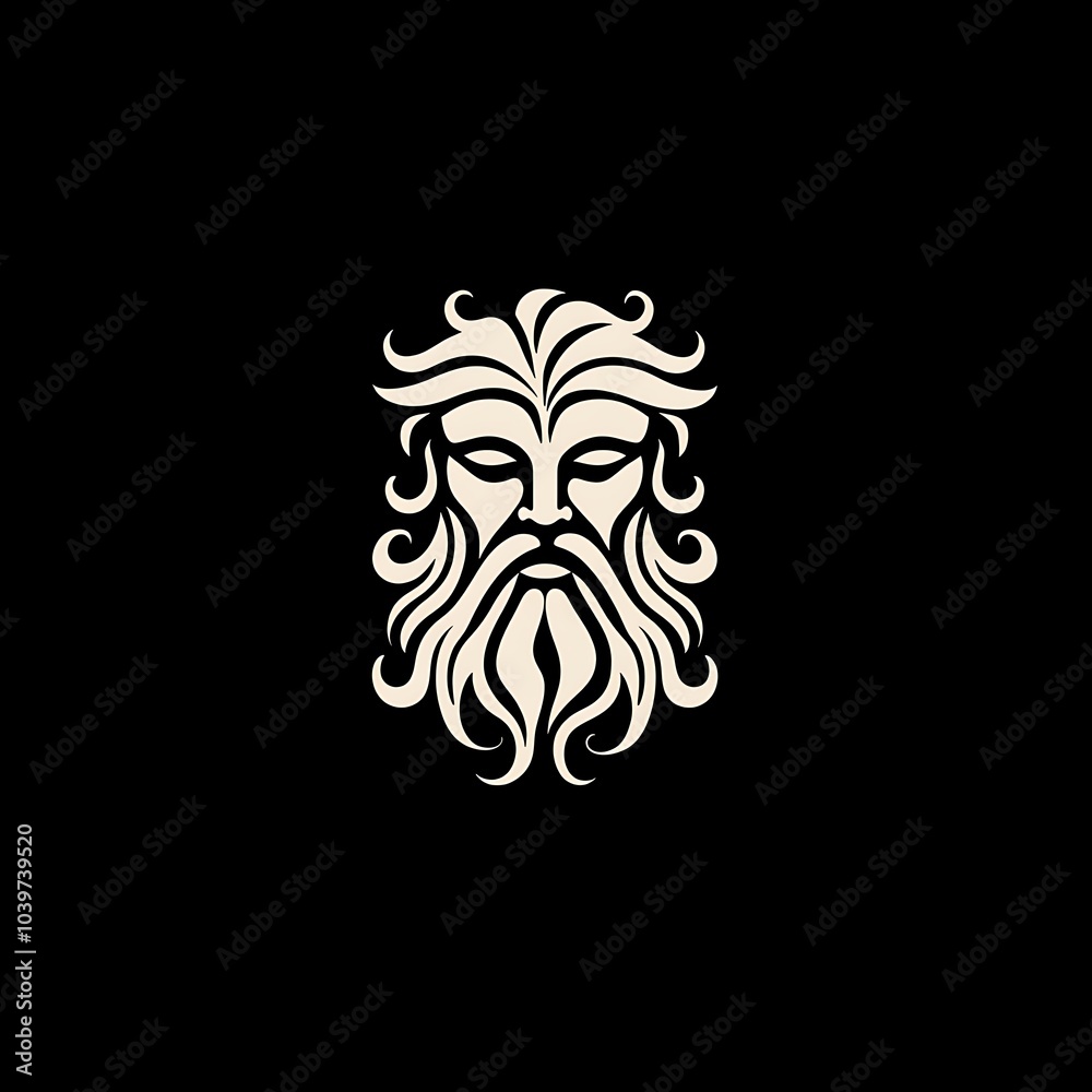 A stylized white illustration of a man's face with long flowing hair and beard. The image is set against a black background. A stylized white illustration of a man's face with long flowing hair and beard. The image is set against a black background.