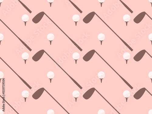 Seamless pattern with golf clubs and balls. Golf putter and a golf ball in a minimalist style. Design for typography, banners and posters, promotional items. Vector illustration