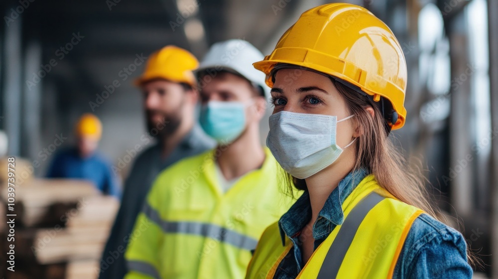 Health and safety at work, with employees following guidelines and using safety equipment to maintain a safe worksite