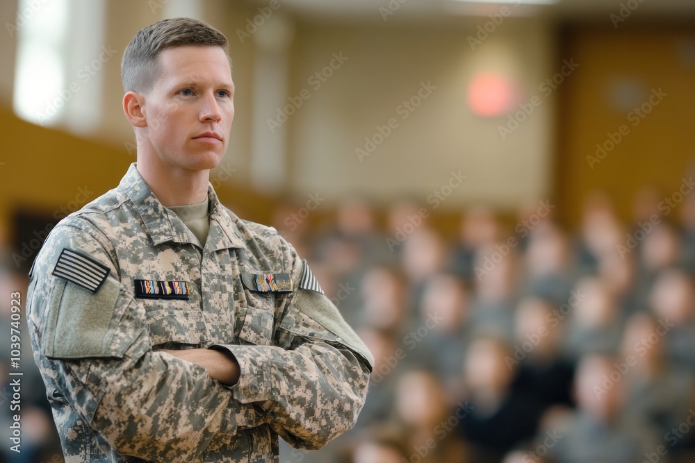 Military officer in an education program, focusing on leadership and professional development in a structured classroom setting Military officer in an education program, focusing on leadership and professional development in a structured classroom setting