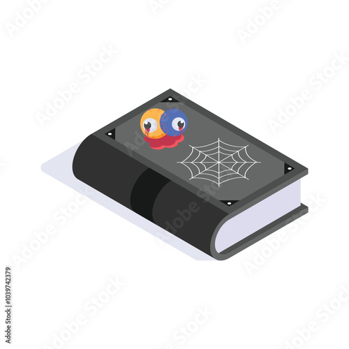 An isometric icon of halloween book in modern design style