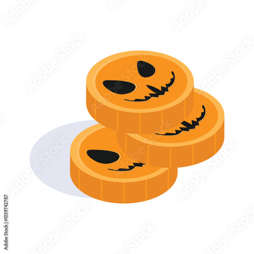 Halloween coins isometric icons, ready for premium use