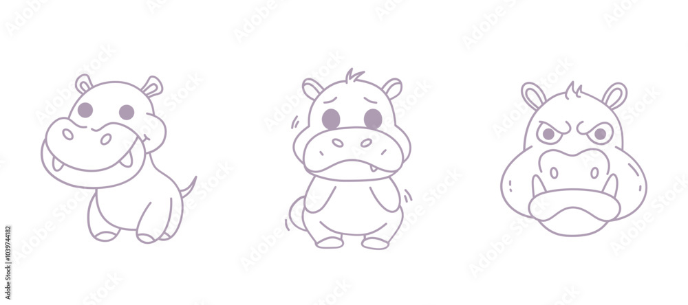 Adorable Outline Pygmy Hippopotamus Cartoon Minimalist Hand-Drawn Animal Illustration Adorable Outline Pygmy Hippopotamus Cartoon Minimalist Hand-Drawn Animal Illustration