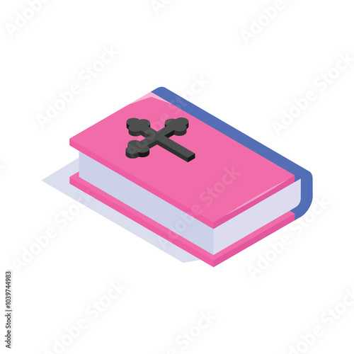 Plus sign on a book, christianity book in isometric style