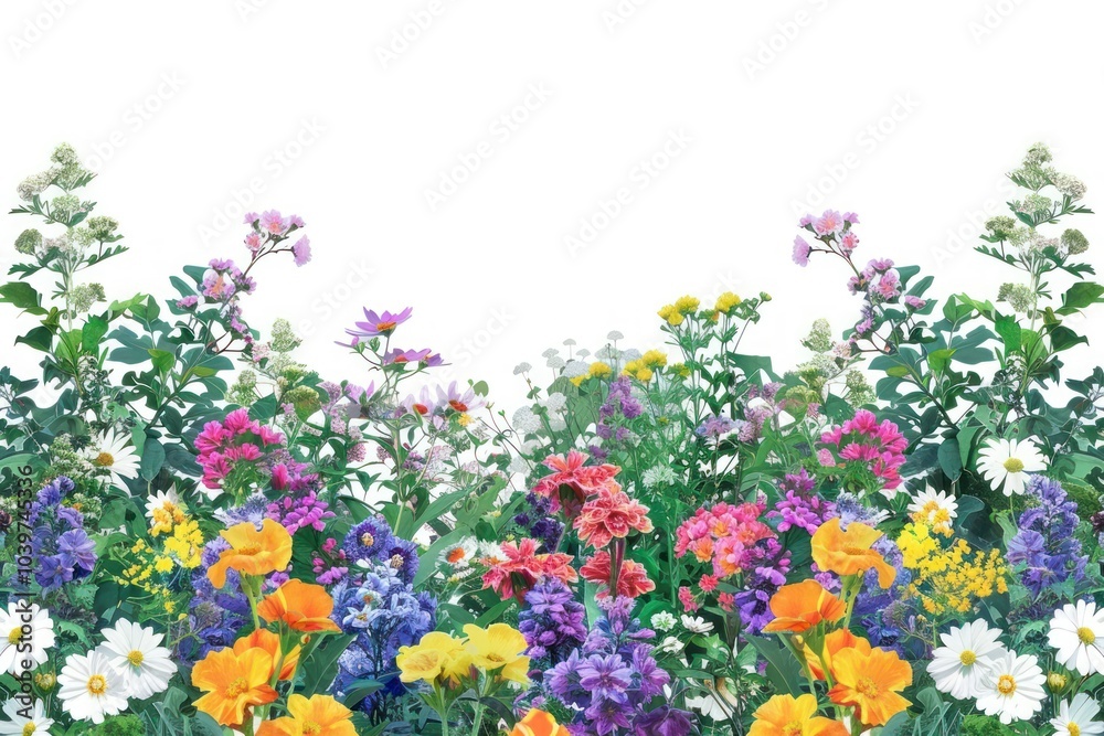Obraz premium Vibrant garden floral border illustration