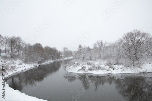 The Bug River in winter scenery.