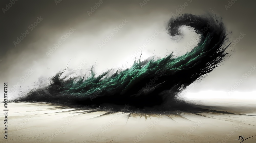 Fototapeta premium Abstract Black and Green Swirl Wave Art
