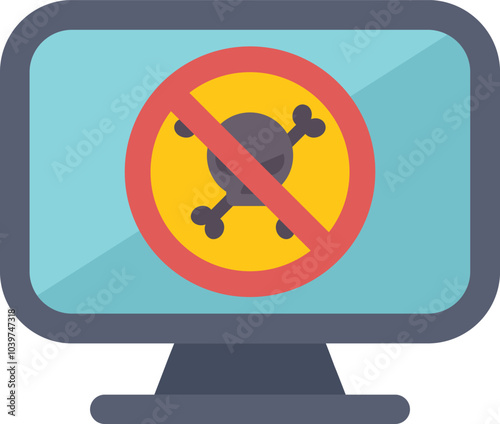 Computer monitor is displaying a no malware sign, promoting online safety and security