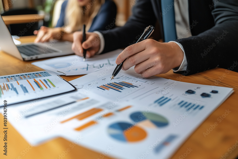 Business meeting with financial charts and documents Business meeting with financial charts and documents