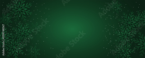Illustration of green snowflakes on a green Christmas banner
