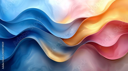 Wallpaper Mural Abstract Wavy Background Blue Gold Pink Shiny Liquid Texture Design Torontodigital.ca