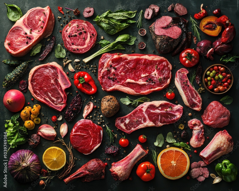 Assortment of various raw meats, carnivore diet concept Assortment of various raw meats, carnivore diet concept