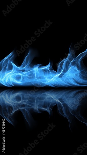 A mesmerizing blue flame against a dark background, showcasing vibrant colors and smooth reflections, perfect for creative projects.