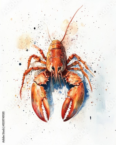 Watercolor illustration of lobster on white background photo