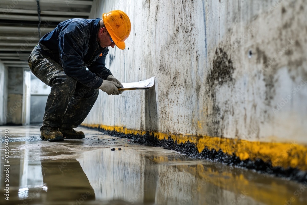 Wet concrete mold inspection, with inspectors assessing mold infestation and its impact on the strength of the concrete