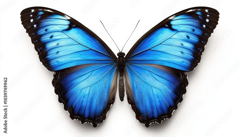 Beautiful blue butterfly, with intricate patterns, set on a pure white background for maximum effect Beautiful blue butterfly, with intricate patterns, set on a pure white background for maximum effect