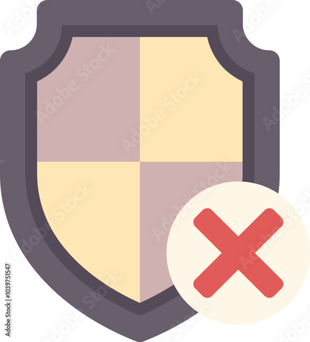 Shield icon is crossed out with a red x mark, symbolizing a lack of protection or security