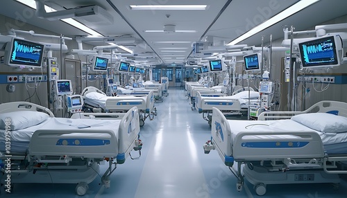 Hospital's ICU equipped for severe respiratory illness with necessary beds and equipment.