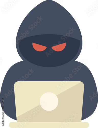 Hacker wearing a hoodie and using a laptop, symbolizing cybercrime and digital threats