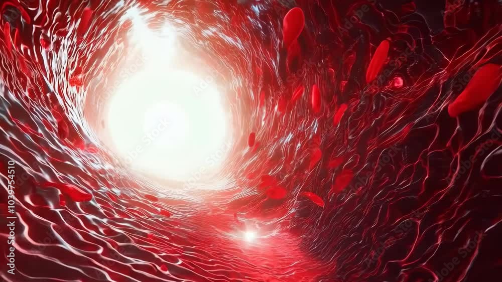 A red blood cell is shown in a spiral, with many other red blood cells ...
