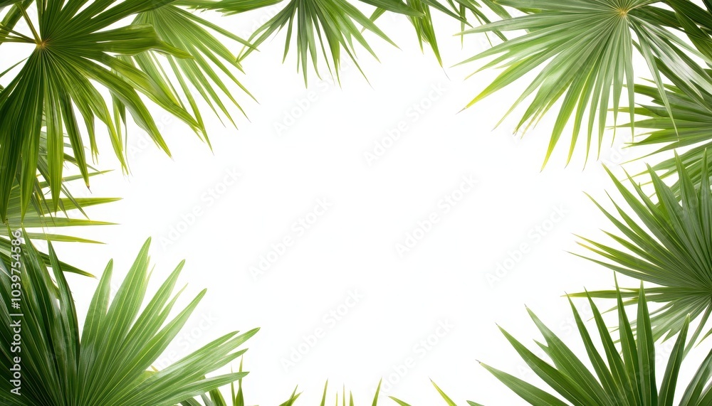 The palm leaf, placed on a clean background, is ideal for invitations to tropical themes or posters The palm leaf, placed on a clean background, is ideal for invitations to tropical themes or posters