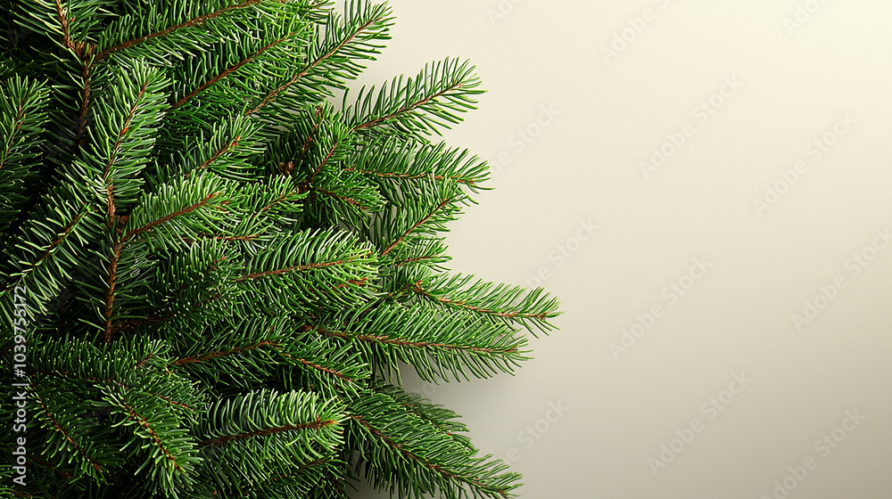 Fresh green fir, empty background for text