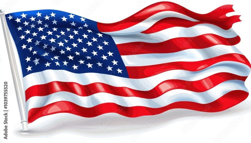 A close-up view of the American flag waving in the breeze, showcasing the bold red stripes and white stars on a deep blue field A close-up view of the American flag waving in the breeze, showcasing the bold red stripes and white stars on a deep blue field