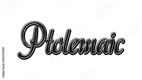 Photos black metal 3d design of Empire name Ptolemaic on white background