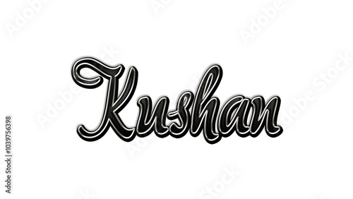 black metal 3d design of Empire name Kushan on white background. photo