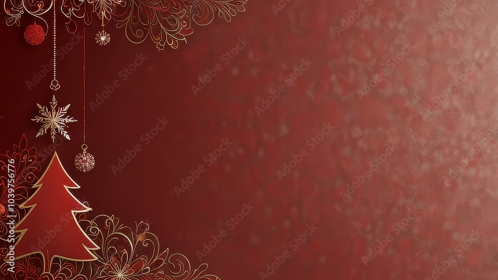 Christmas decorations with falling snow and Christmas tree, balls and gifts Christmas decorations with falling snow and Christmas tree, balls and gifts