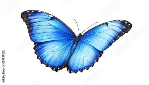 A highly detailed, close-up view of a beautiful blue butterfly, showcasing its vibrant blue and black markings