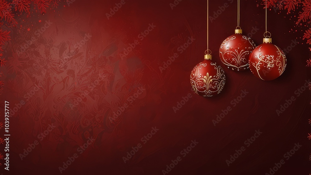 Christmas decorations with falling snow and Christmas tree, balls and gifts Christmas decorations with falling snow and Christmas tree, balls and gifts
