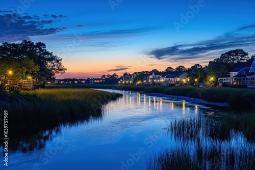 Mount Pleasant Sunset: Shem Creek Night City Skyline with River Views