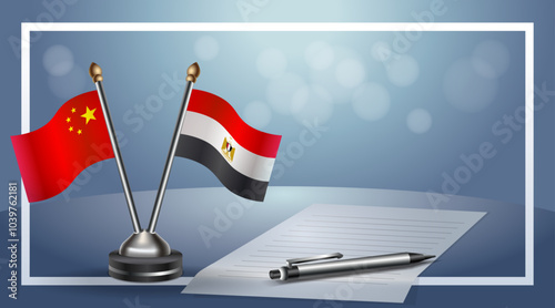 China and EGYPT Small national flag on bokeh background, cooperative relationship