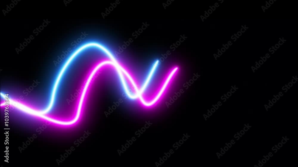 Abstract geometric with colorful glowing wavy line moves on dark background. Looped 3d animation Abstract geometric with colorful glowing wavy line moves on dark background. Looped 3d animation