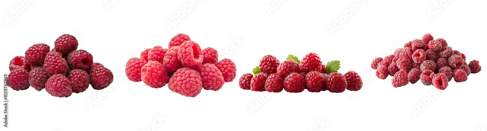 Collection of pile fresh Raspberry with green leaves in different views isolated on background, berry fruit with natural vitamins and health benefits. Collection of pile fresh Raspberry with green leaves in different views isolated on background, berry fruit with natural vitamins and health benefits.