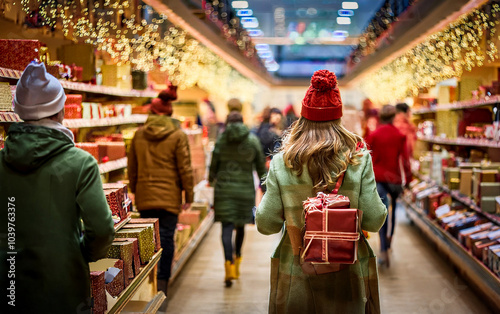 People running around in a busy store, grabbing last-minute holiday gifts off the shelves 