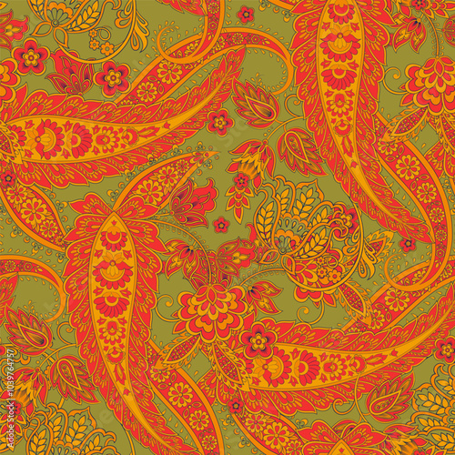 Seamless pattern traditional Asian paisley design. Vector pattern for textile design and fabrics, fashionable and delicate.