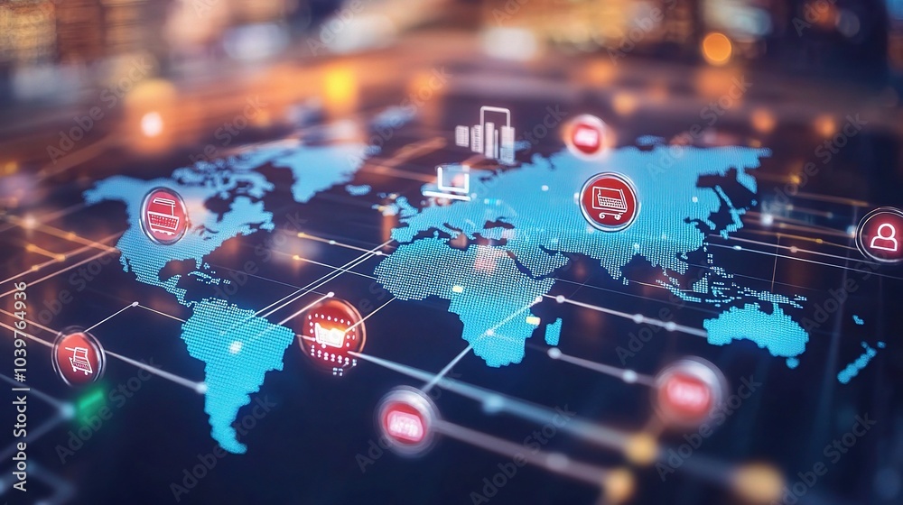 Fototapeta premium Global Network with Digital Icons and Maps