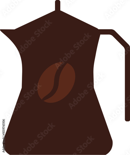 Vector illustration of a mocha pot in solid cartoon style. Coffee-themed event, a cafe menu element, a coffee shop advertisement, a coffee-related blog post. Barista equipment. The icons are perfect f