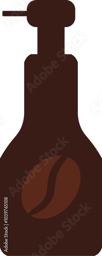 Vector illustration of a coffee syrup bottle in solid cartoon style. Coffee-themed event, a cafe menu element, a coffee shop advertisement, a coffee-related blog post. Barista equipment. The icons are